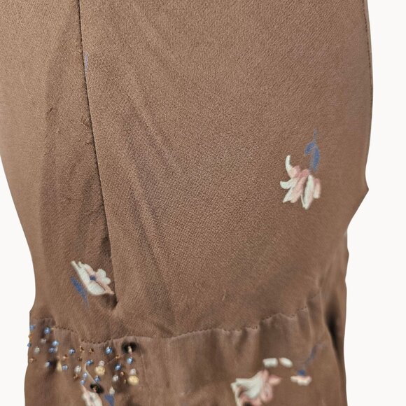 Fairy Cottage Core Dress Frilled Layer Midi Silk Brown Floral 12 Nicole Miller - Picture 8 of 16